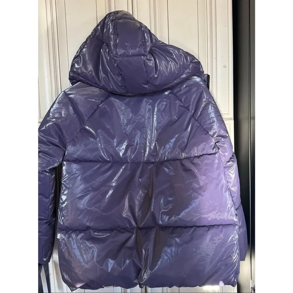 Calvin Klein Girls Plush Lined Liquid Shine Puffer Jacket Purple Medium NWT